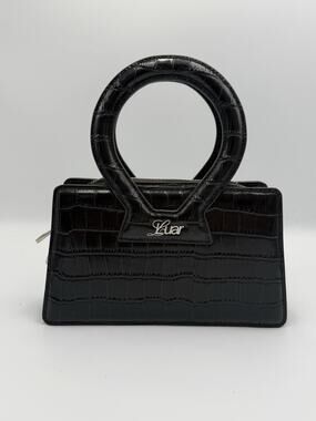 LUAR Black Croc-Embossed Leather Small Ana Top-Handle Bag Silver Logo